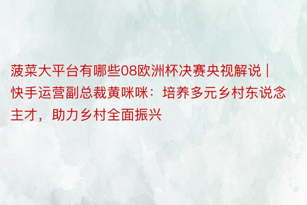 菠菜大平台有哪些08欧洲杯决赛央视解说 | 快手运营副总裁黄咪咪：培养多元乡村东说念主才，助力乡村全面振兴