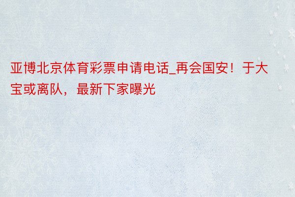 亚博北京体育彩票申请电话_再会国安！于大宝或离队，最新下家曝光