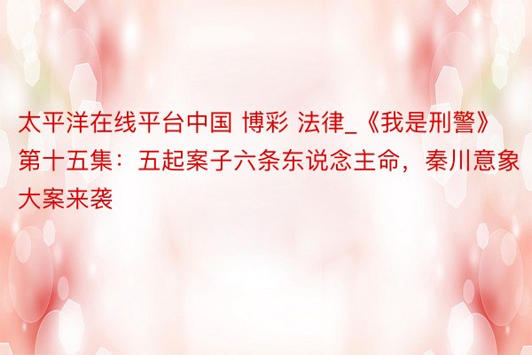 太平洋在线平台中国 博彩 法律_《我是刑警》第十五集：五起案子六条东说念主命，秦川意象大案来袭